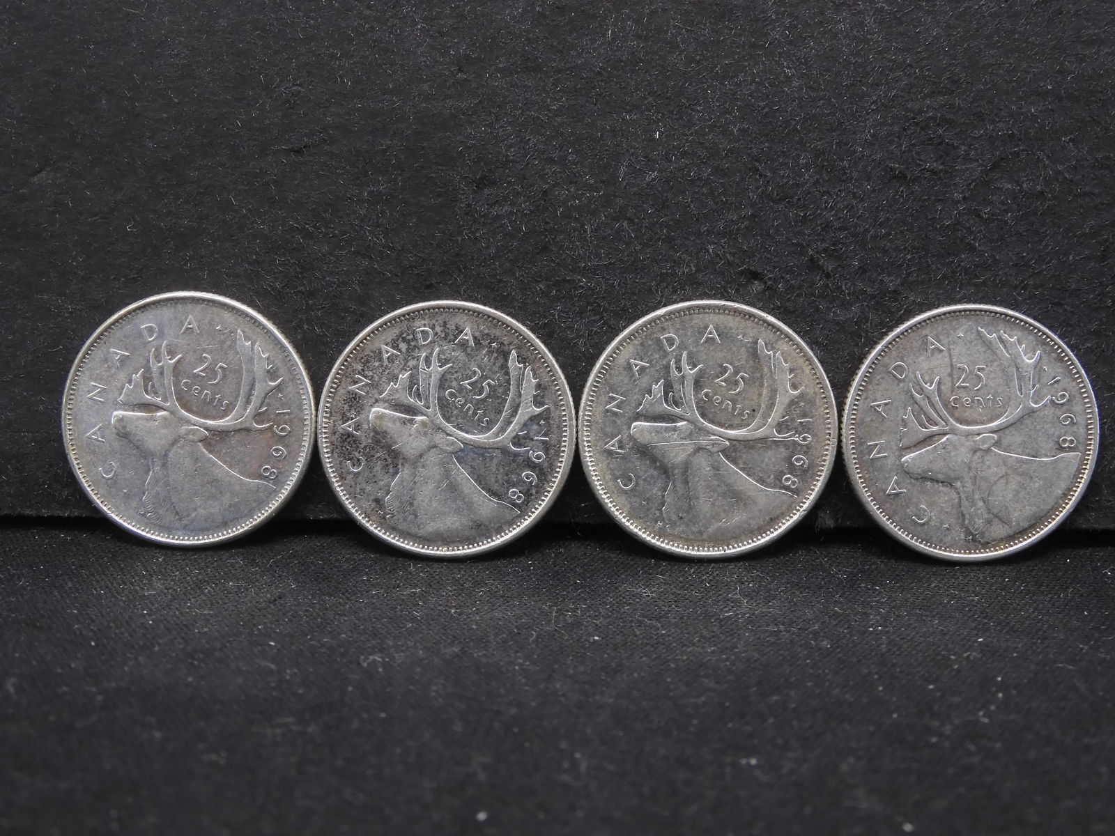 Four 1968 50% Silver Canadian Quarters (1 of 4)