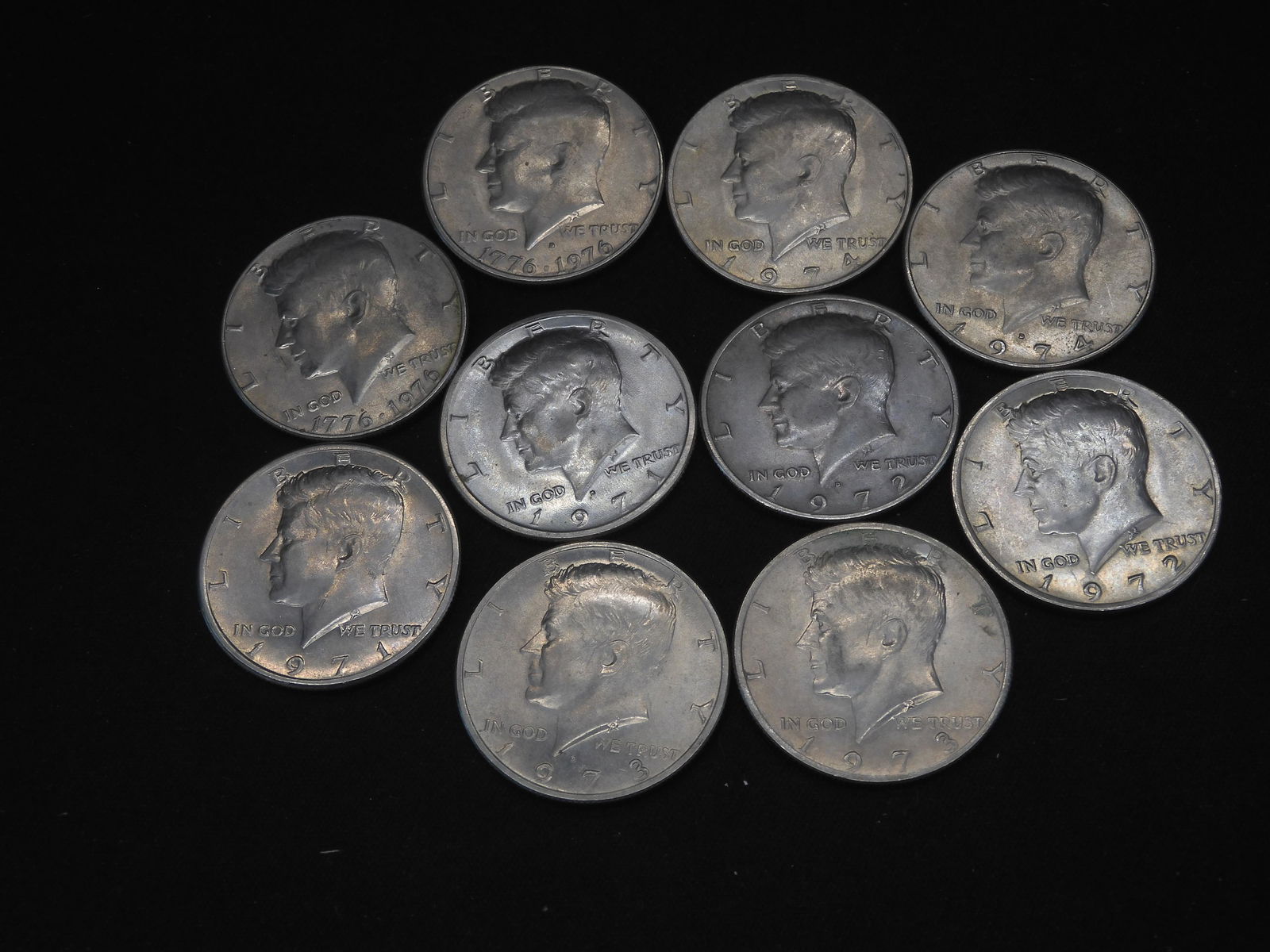 10 Clad Kennedy Half Dollars Mixed Dates (1 of 4)