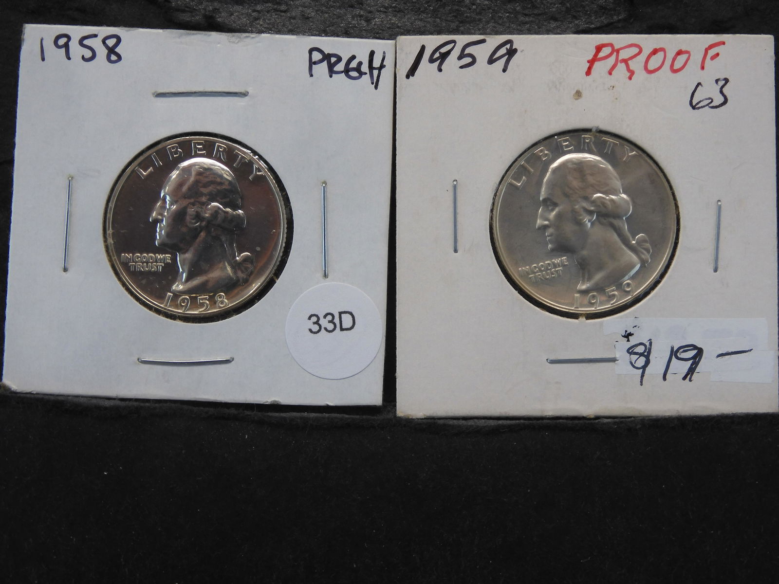 (2) Silver Washington Quarters 1958 & 59  PR , Early Proofs (1 of 3)