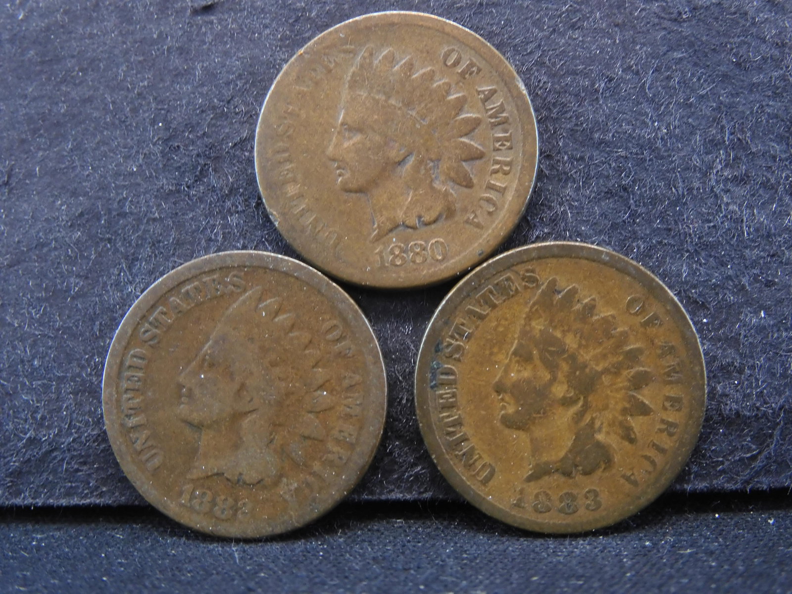 (3) Indian Head Cents, 1880, 1882, 1883 All G, Nice Mid Range Cents (1 of 2)