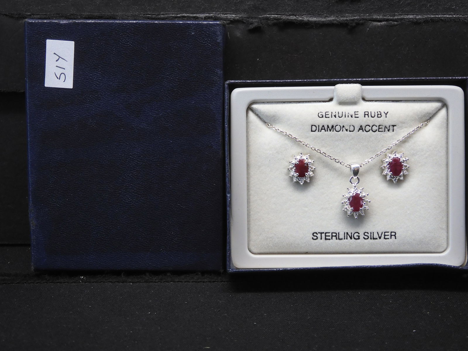 Ruby & Diamond Sterling Silver Necklace & Earring Set - Beautiful - NIB (1 of 5)
