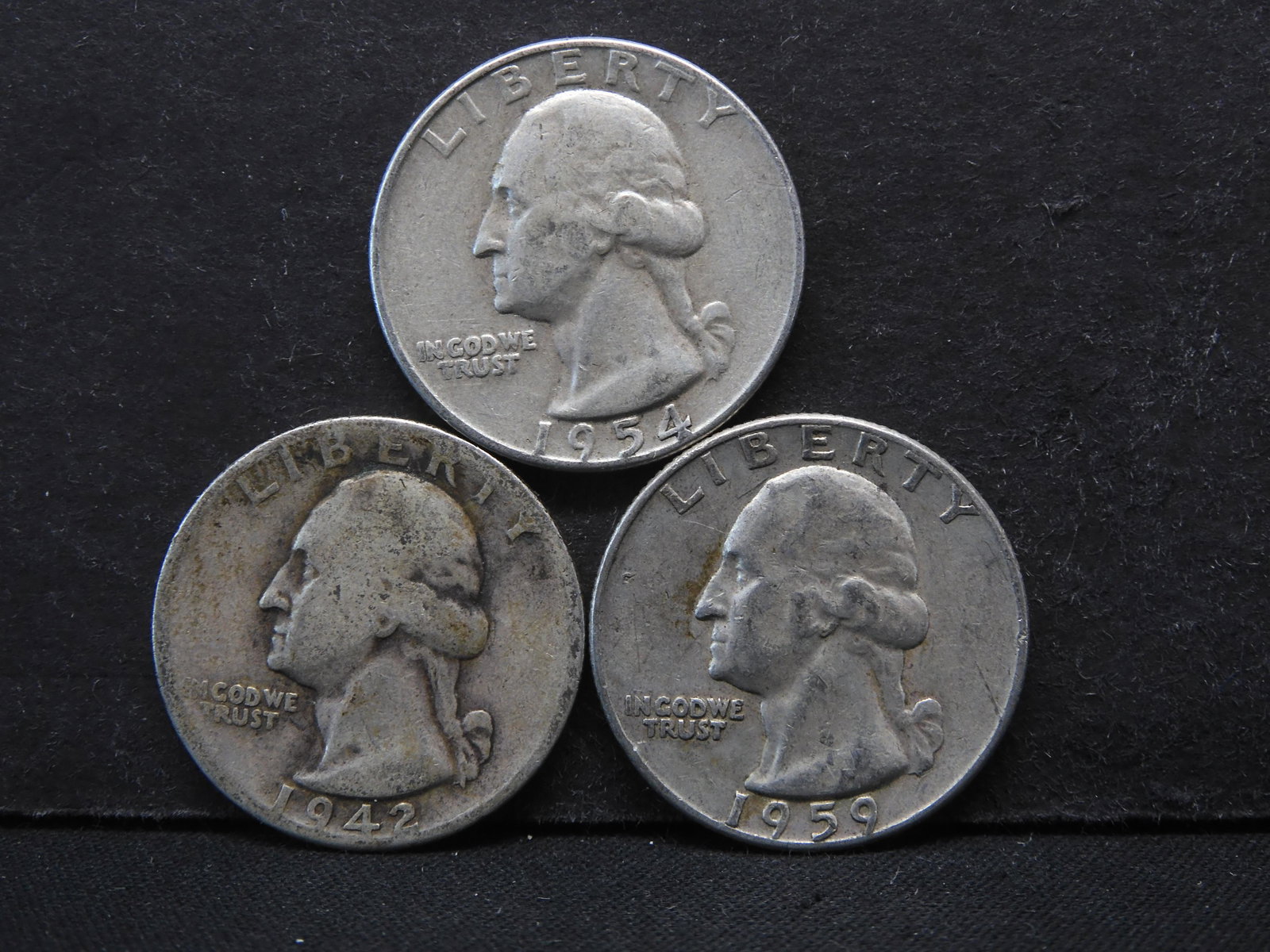 1942 & 1954-D & 1959 (SILVER/90%) WASHINGTON QUARTERS (1 of 2)