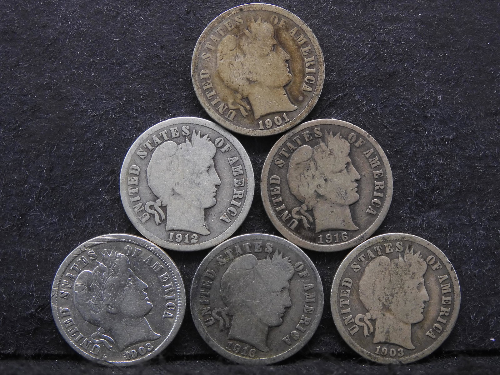 6 Barber Dimes.  Circulated. (1 of 2)
