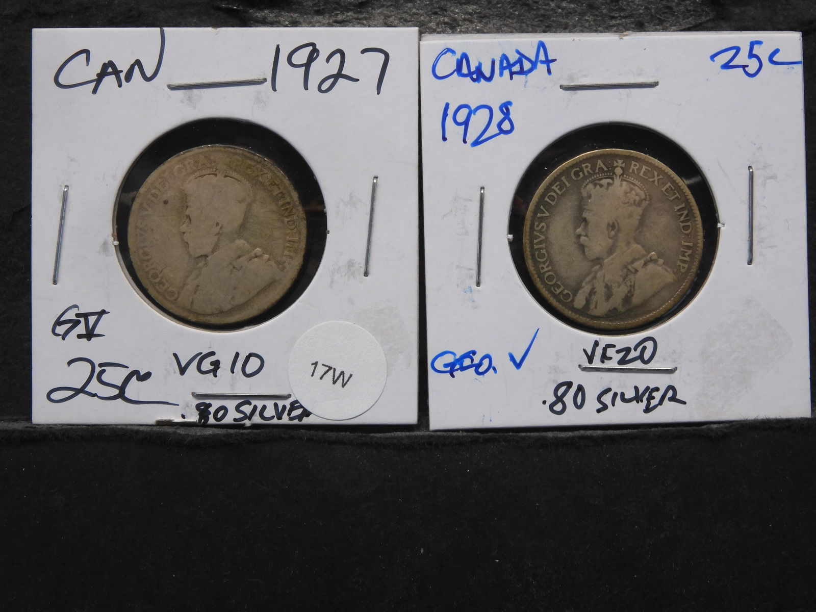 1927 & 1928 Canadian 80% Silver Quarters (1 of 3)