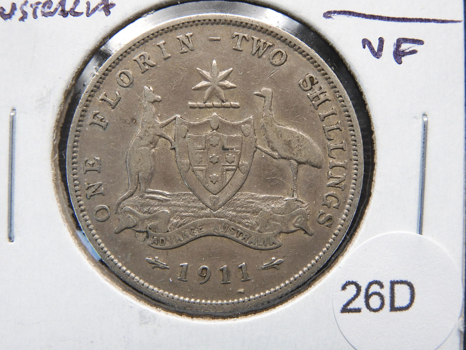 1911 Australia Silver Florin.  VF.  Scarce. (1 of 3)