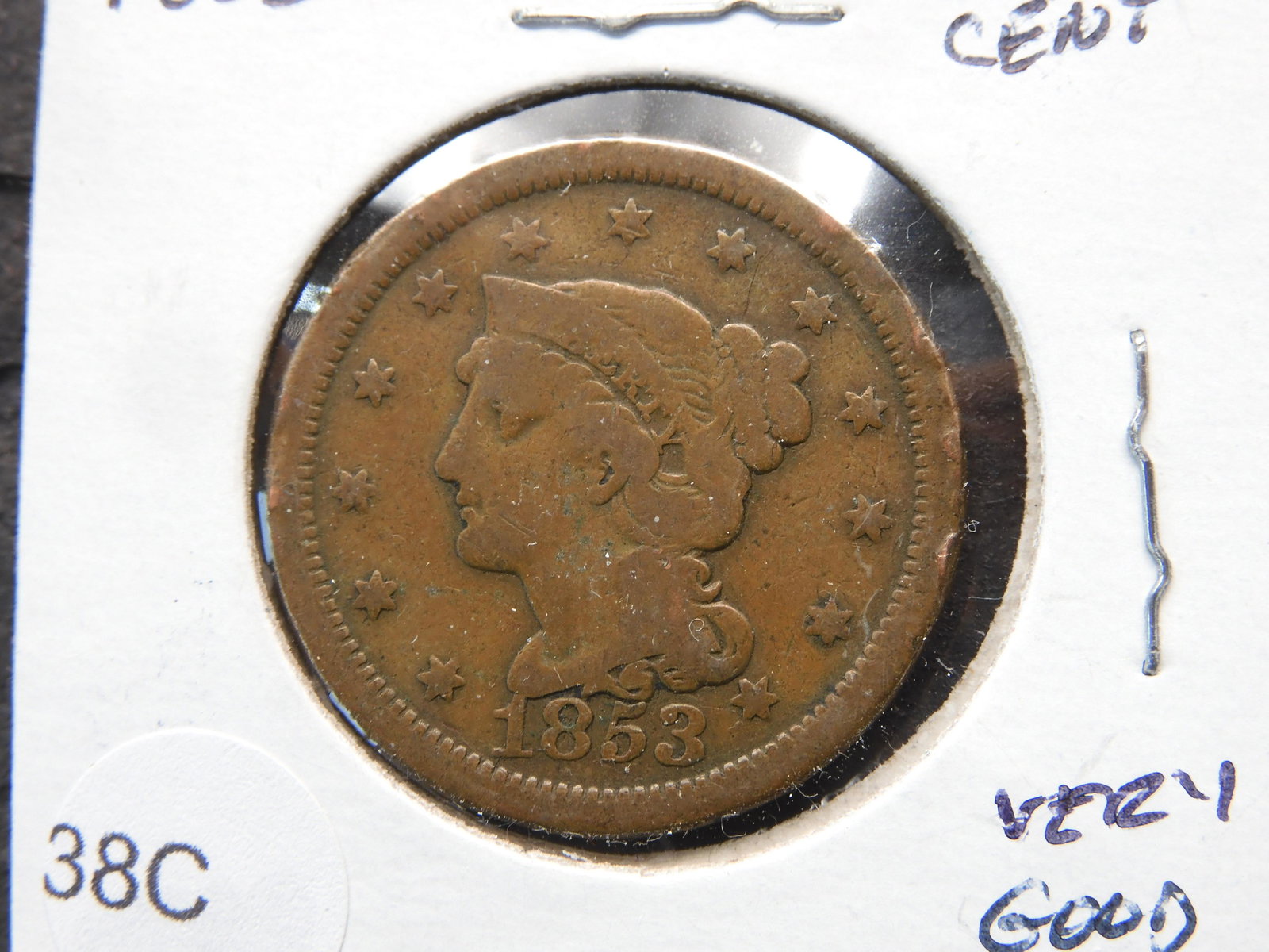 1853 Large Cent.  Very Good Details. (1 of 3)