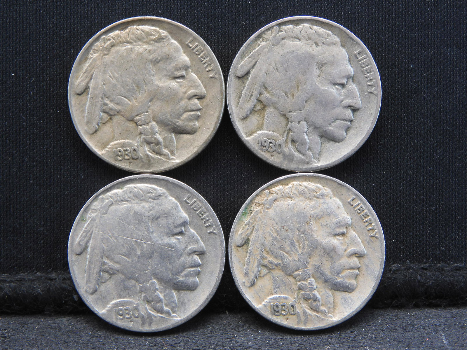 Four Buffalo Nickels 1930x2, 1930-S x2 (1 of 2)