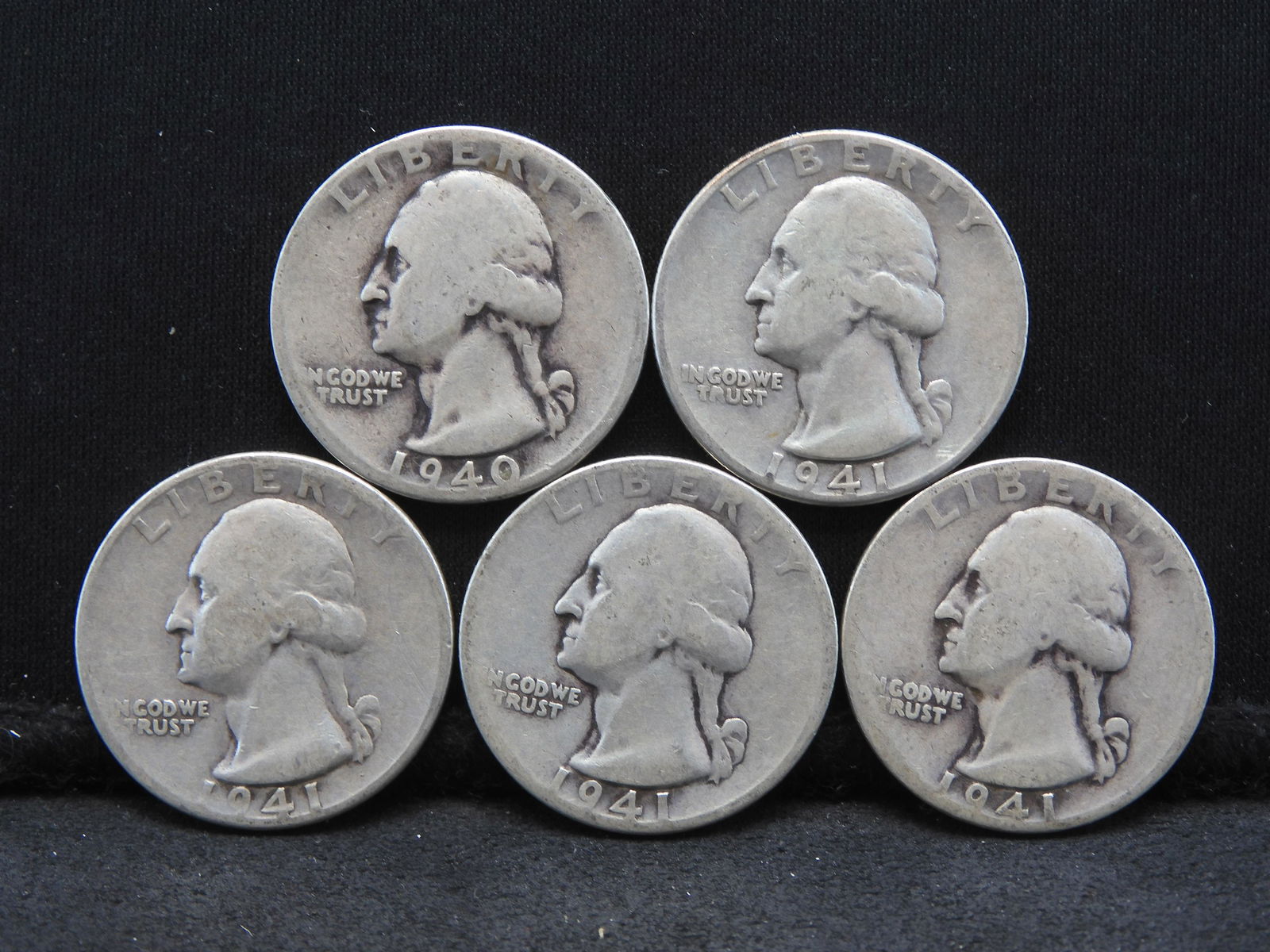 Five Silver Washington Quarters 1940x1 & 1941 x 4 (1 of 2)