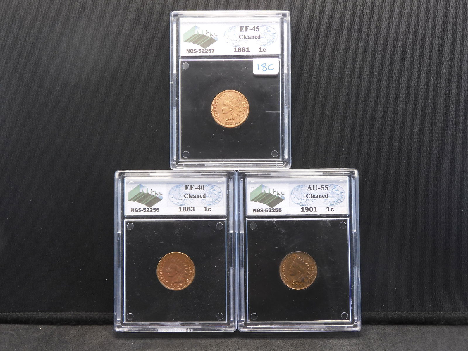 (3) Indian Cents NGS 1881 EF45/1883 EF40/1901 AU55 (1 of 14)