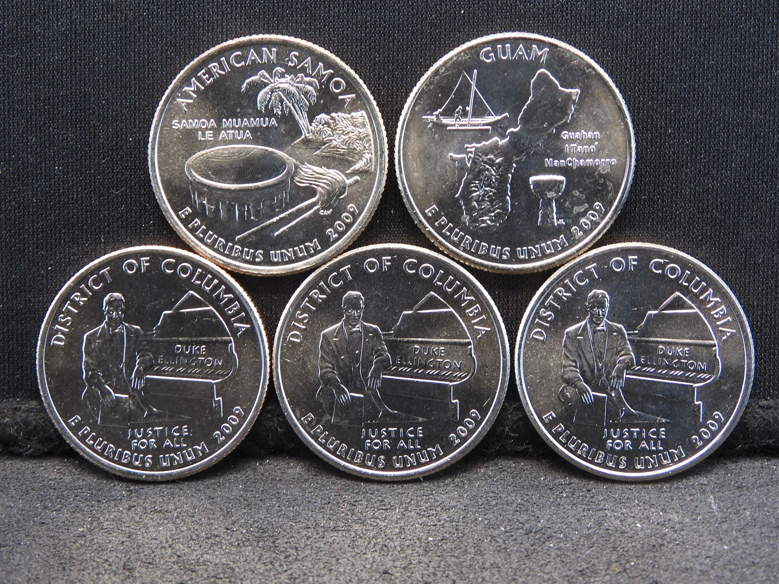 Three 2009-D District of Colombia x3- & One 2009 Guam & American Samoa Quarters (1 of 2)