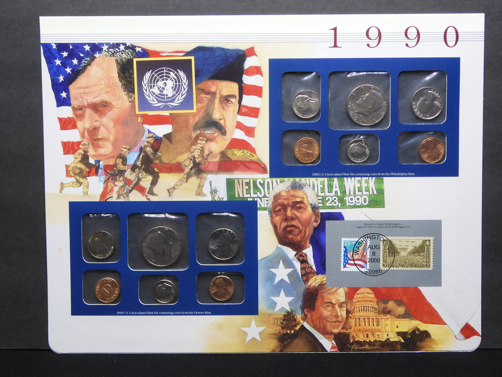 1990 U.S. Uncirculated P & D Mint Set w/ Postal Stamps & Historic Events Page for the Year (1 of 7)