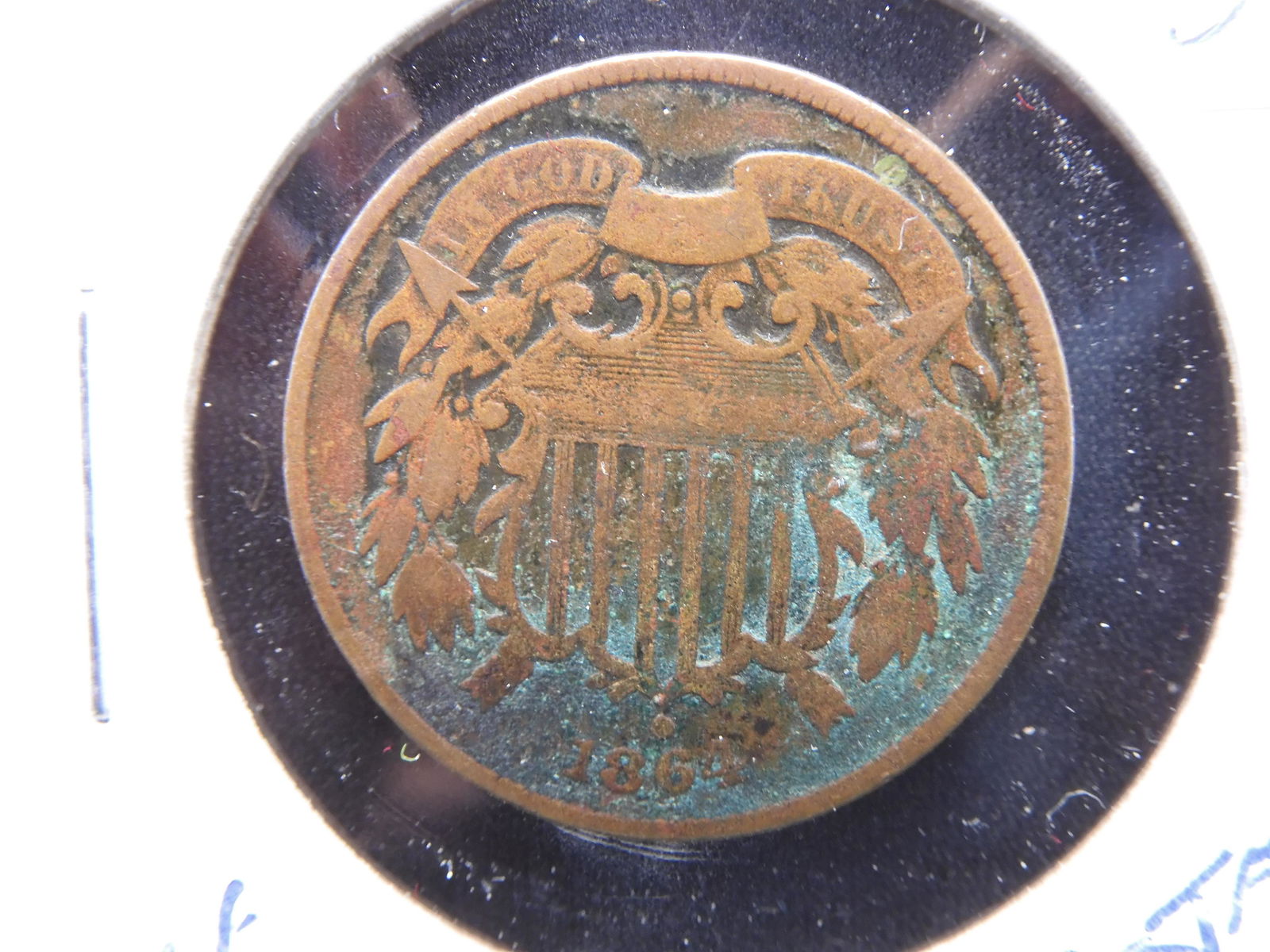 ERROR 1864 U.S. 2 Cent Coin with MAJOR reverse rotation. Nice shape too. (1 of 3)