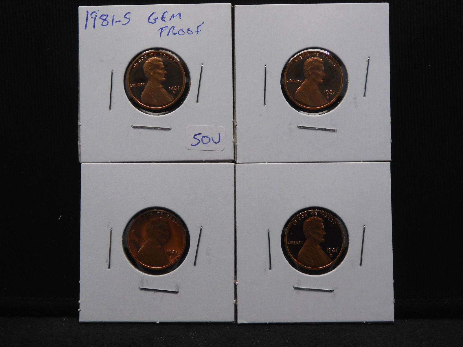 Four 1981-S Gem Proof Copper Lincoln Cents. (1 of 9)