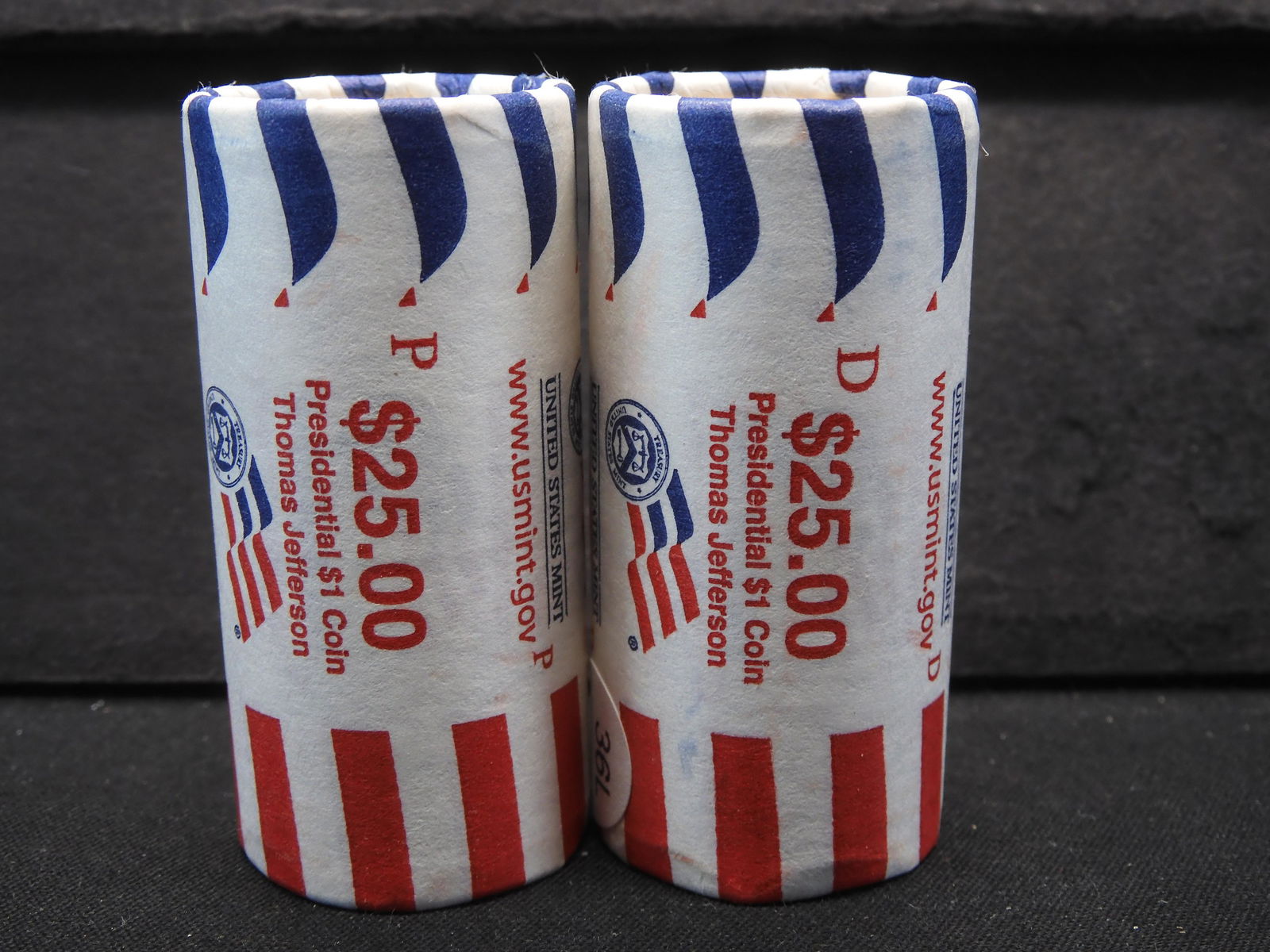 US Mint Rolled Presidential Dollars Thomas Jefferson (P & D): US Mint Rolled Presidential Dollars Thomas Jefferson (P & D)