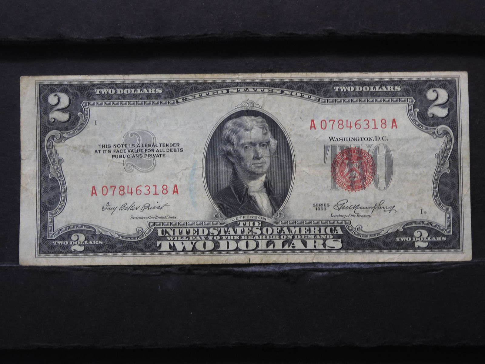 1953 (ERROR-DIE SHIFT/BOOKENDS) RED NOTE $2 DOLLAR BILL! (1 of 3)