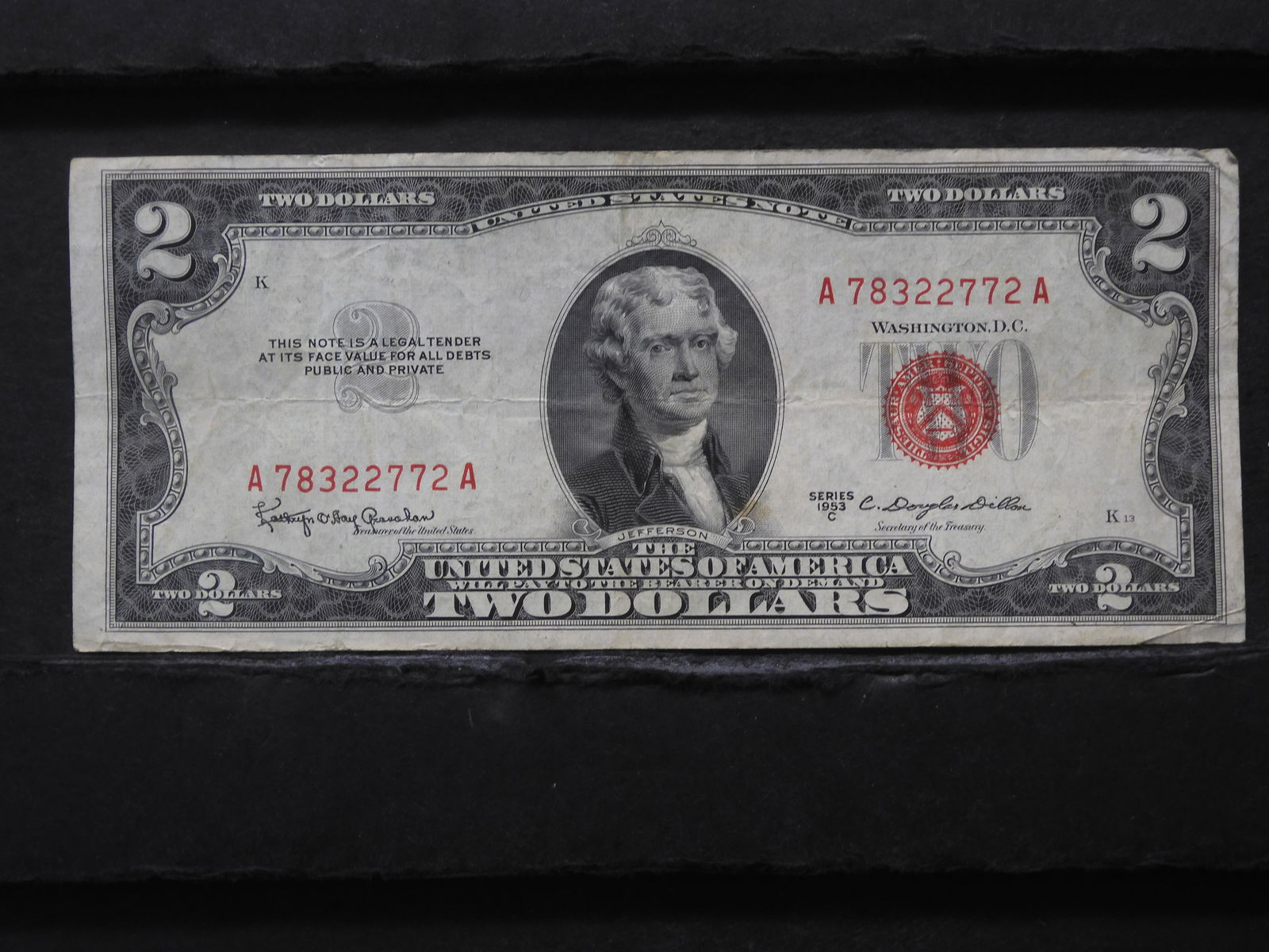1953-C (QUITE CRISP/BOOKENDS) RED NOTE $2 DOLLAR BILL! (1 of 3)