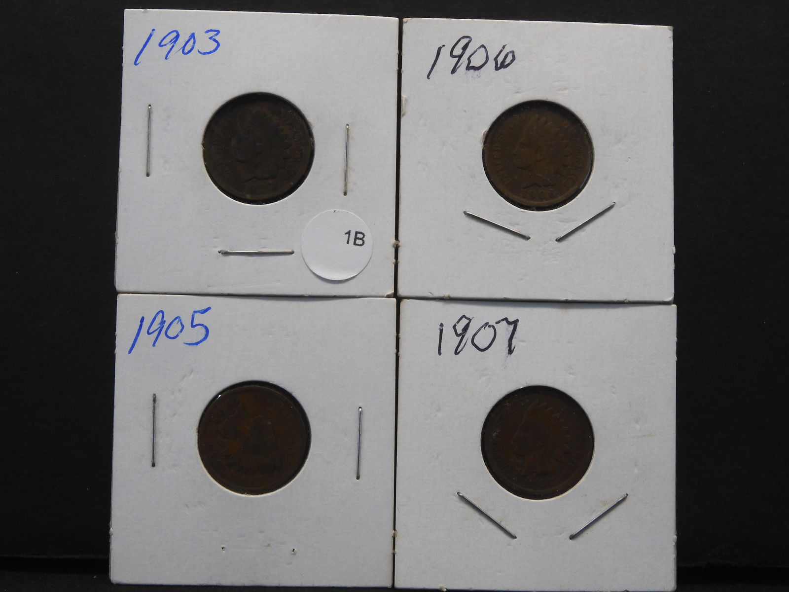 4 Indian Head Pennies (1903, 1905, 1906, 1907) (1 of 5)