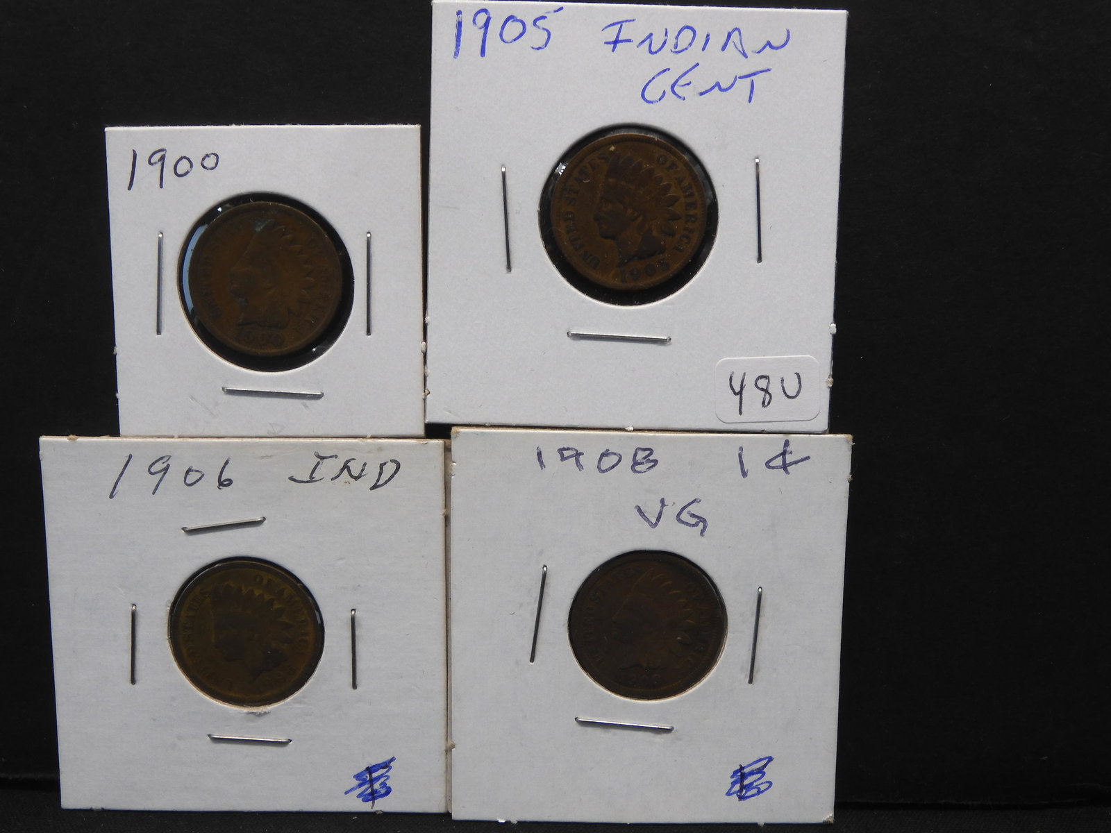 1900, 1905, 1906 and 1908 Indian Head Cents. (1 of 7)