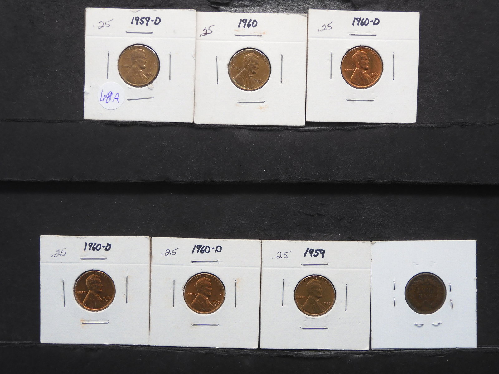 1908 INDIAN Head Cent & (2) 1959-D, (3) 1960-D, (1) 1960 Lincoln Cents (1 of 7)