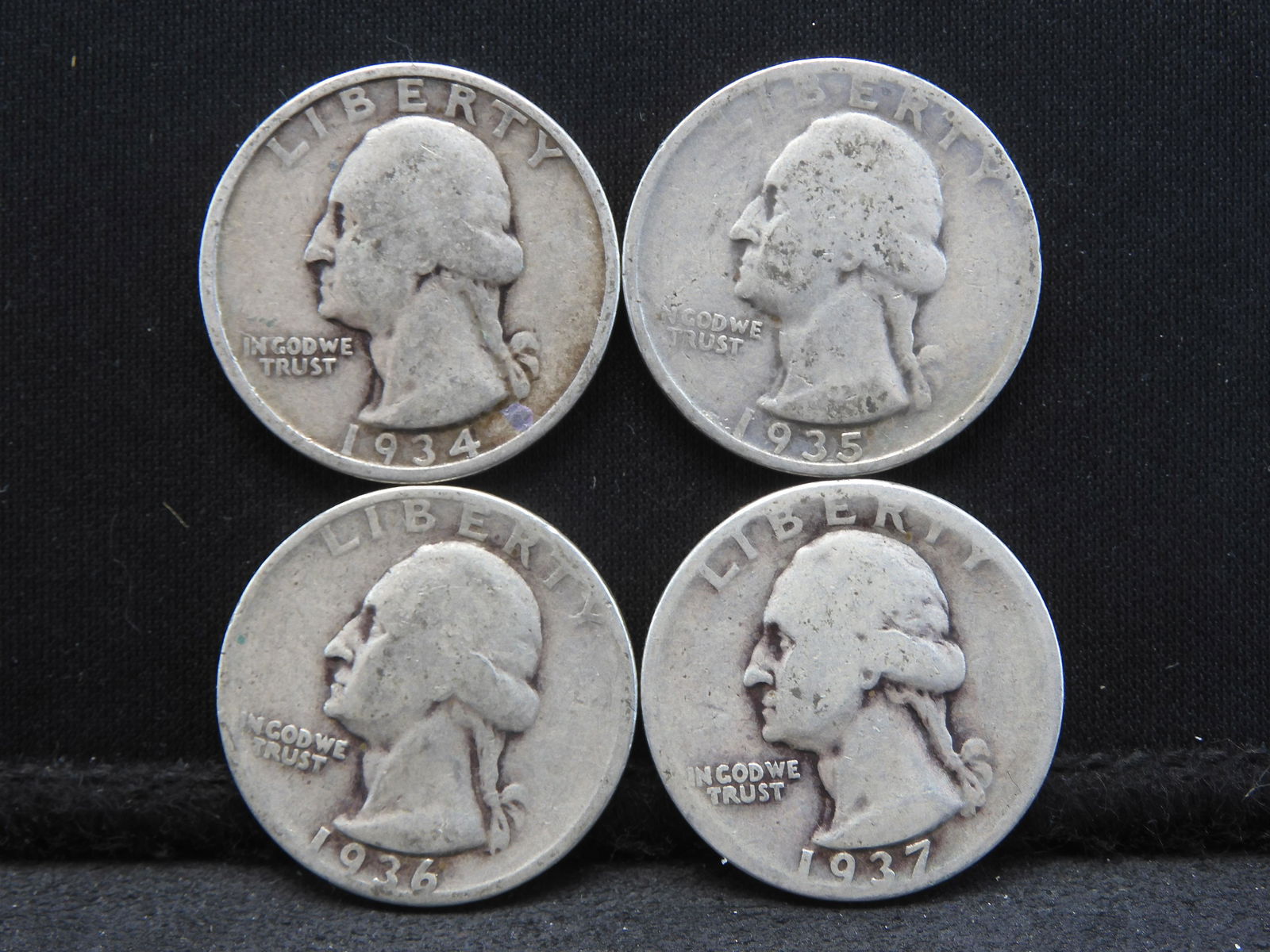 1934, 1935, 1936 & 1937-D Washington Quarters 90% Silver - Early Dates (1 of 2)