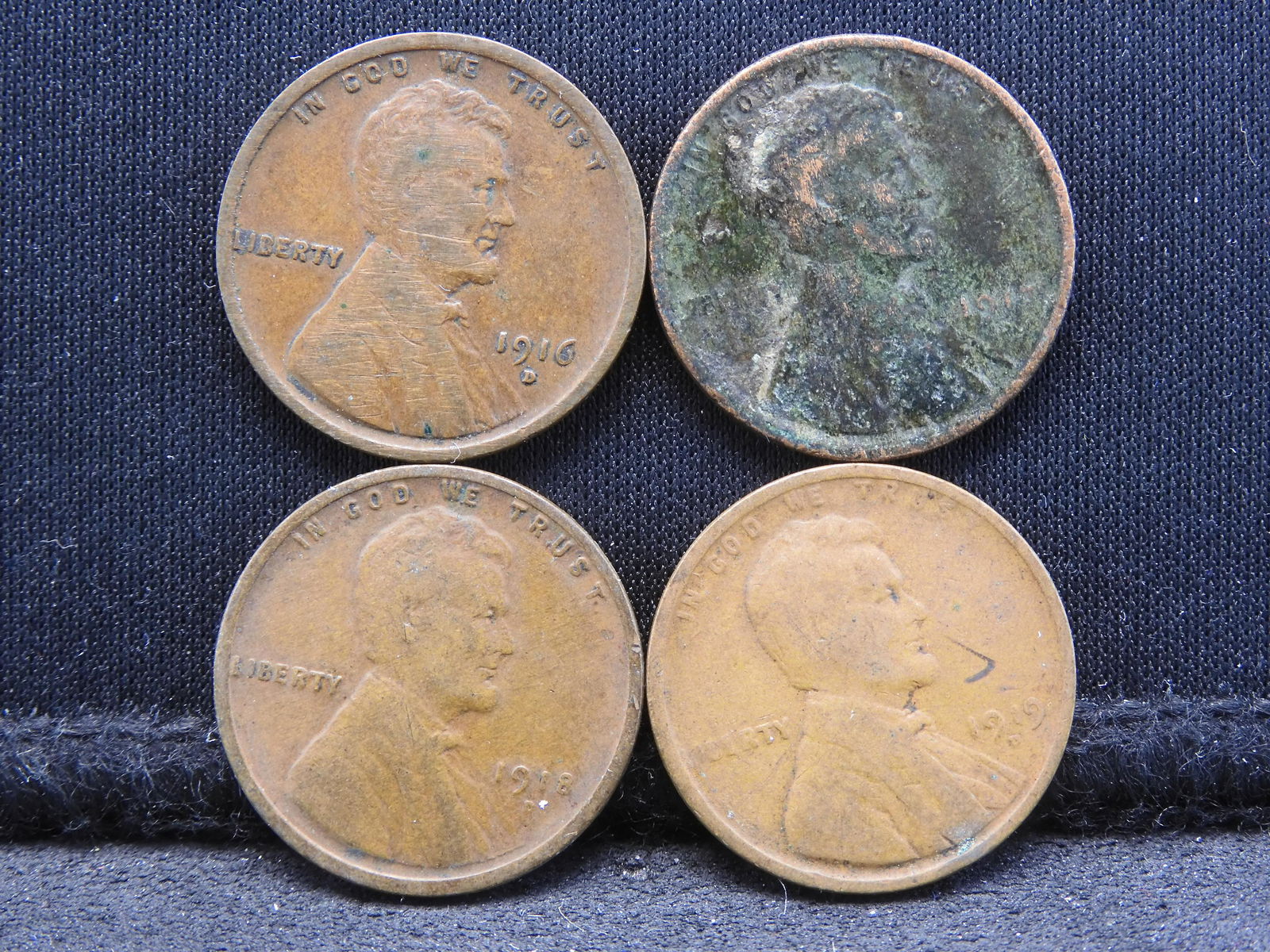 1916-D, 1917-D, 1918-D, 1919-D Lincoln Head Wheat Cents. (1 of 2)