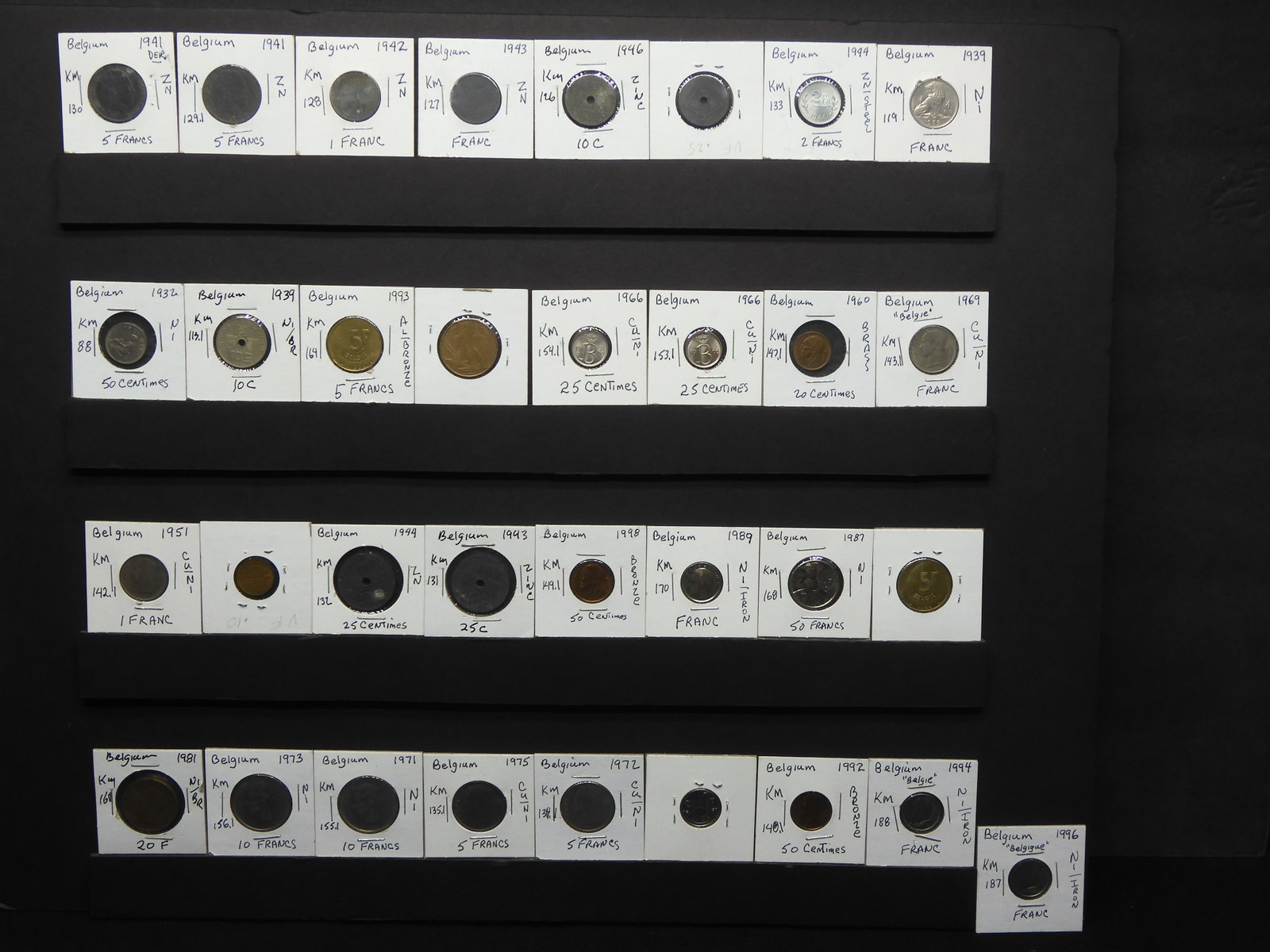 1932-1998 Belgium Collection - 33 Coins: 1932-1998 Belgium Collection - 33 Coins