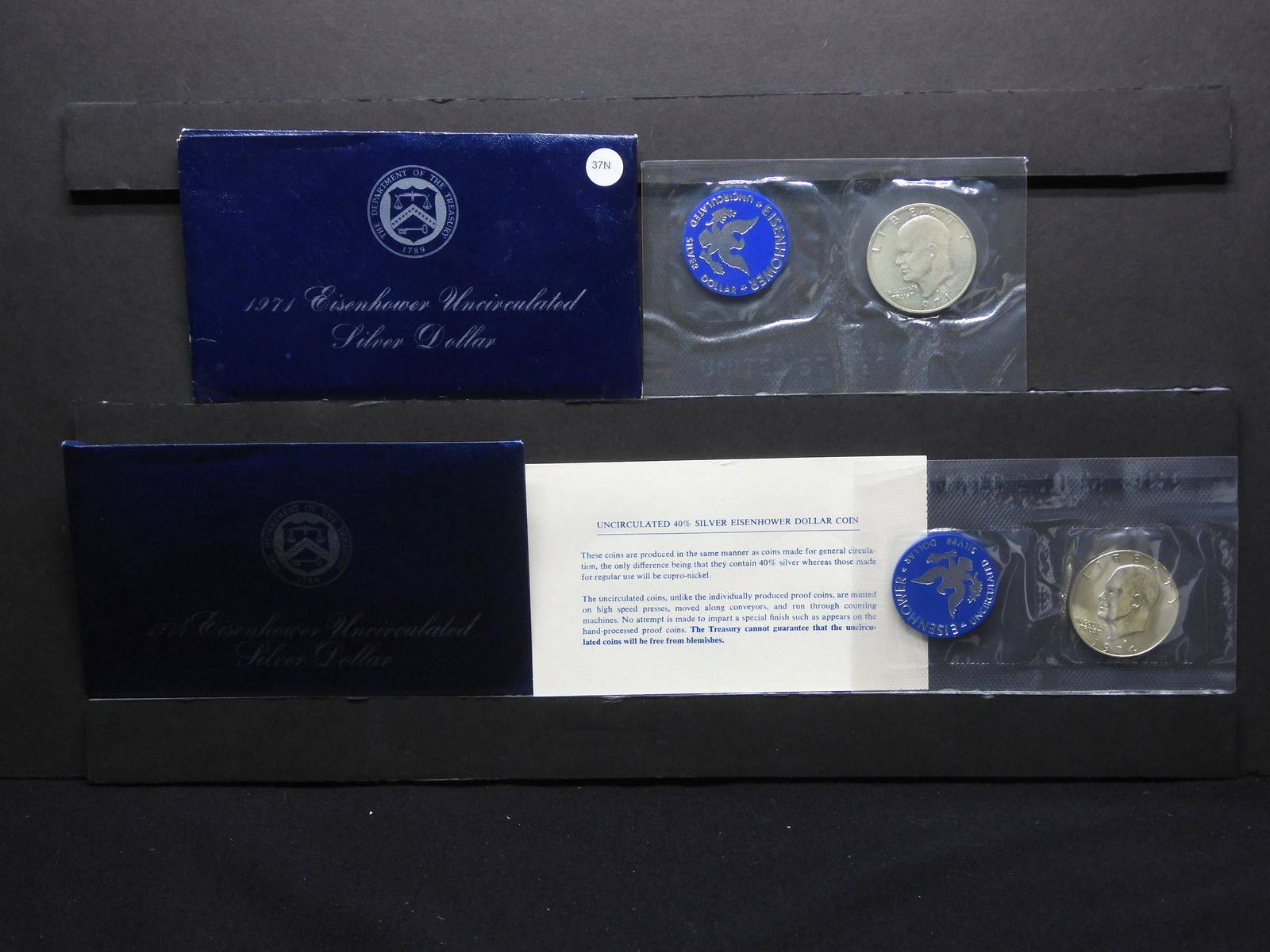 1971-S & 1974-S Brilliant Uncirculated Eisenhower Silver Dollars In Original Gov't 'Blue Packs' With (1 of 6)