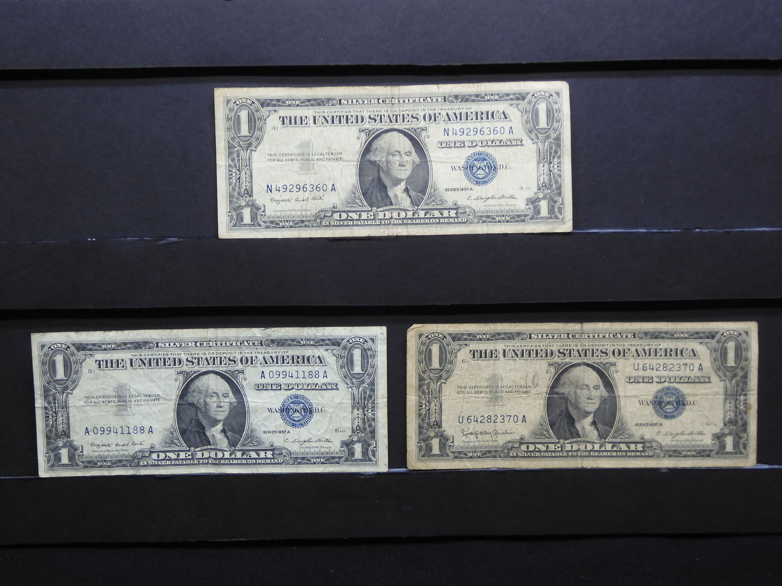(2) 1957-A & (1) 1957-B $1 Silver Certificates (1 of 6)