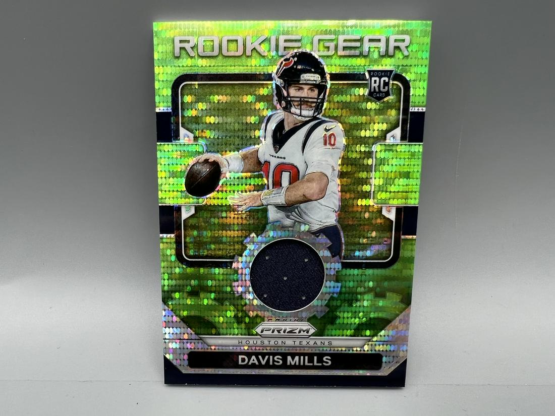 2021 Panini Prizm Davis Mills Rookie Gear Neon Green Pulsar Game Worn Jersey Rookie Card (1 of 2)