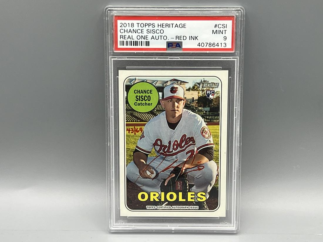 2018 Topps Heritage Chance Sisco Real One Special Edition Red Ink Autograph RC PSA 9 - #43/69 (1 of 2)