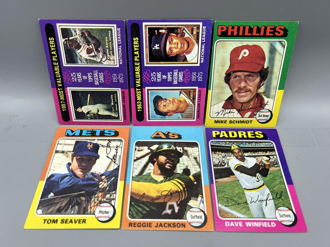 Lot of (6) 1975 Topps Baseball Star Player Cards - Varying Conditions - Tom Seaver, Reggie Jackson, (1 of 2)