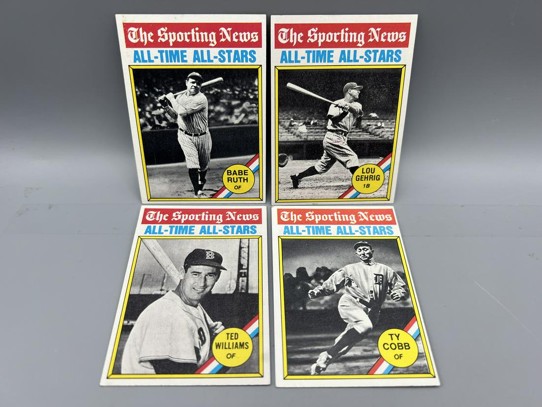Lot of (4) 1976 Topps The Sporting News All Time All Stars - Varying Conditions - Babe Ruth, Lou (1 of 2)