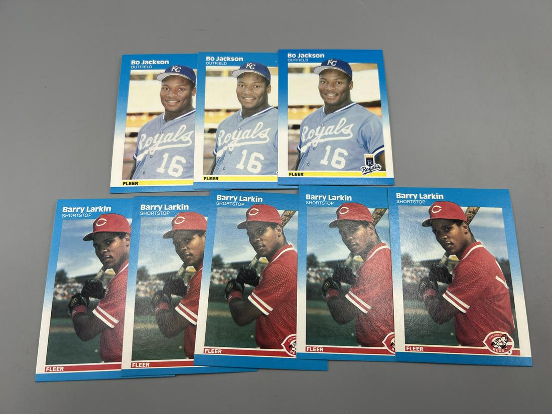 Lot of (3) 1987 Fleer Bo Jackson RCs #396 & (5) Barry Larkin RCs #204 - 8 Card Total (1 of 2)