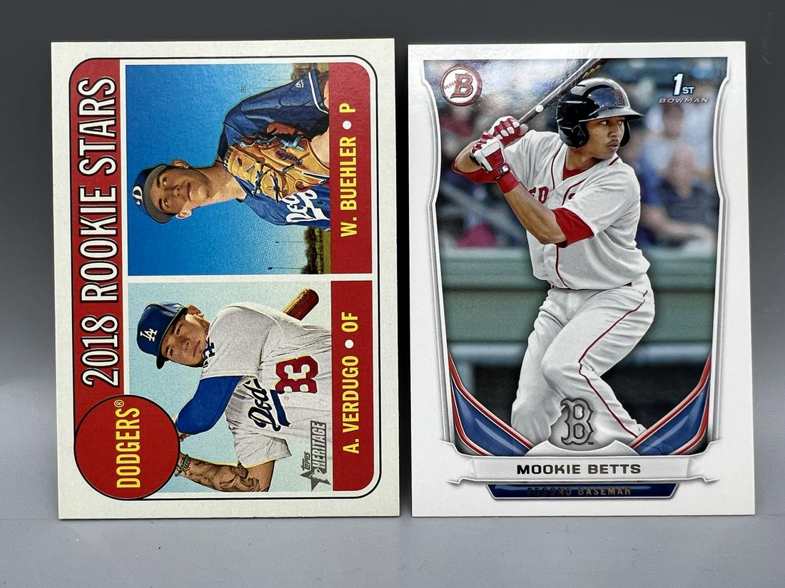 2018 Topps Heritage Walker Buehler Rookie Stars #266 & 2014 Bowman Mookie Betts 1st Bowman Paper (1 of 2)