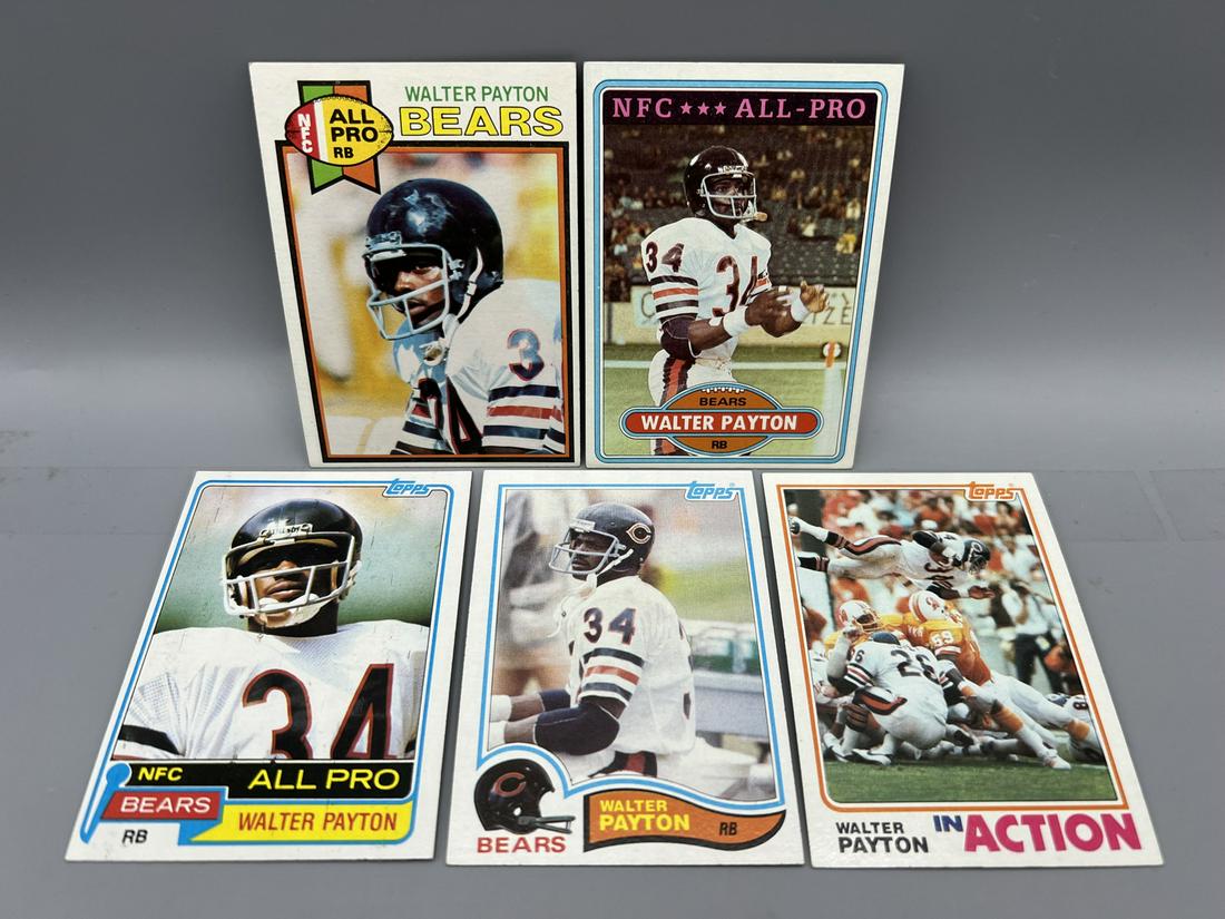 Lot of (5) Assorted Walter Payton Vintage Football Cards - 1979-1982 - Varying Conditions (1 of 2)