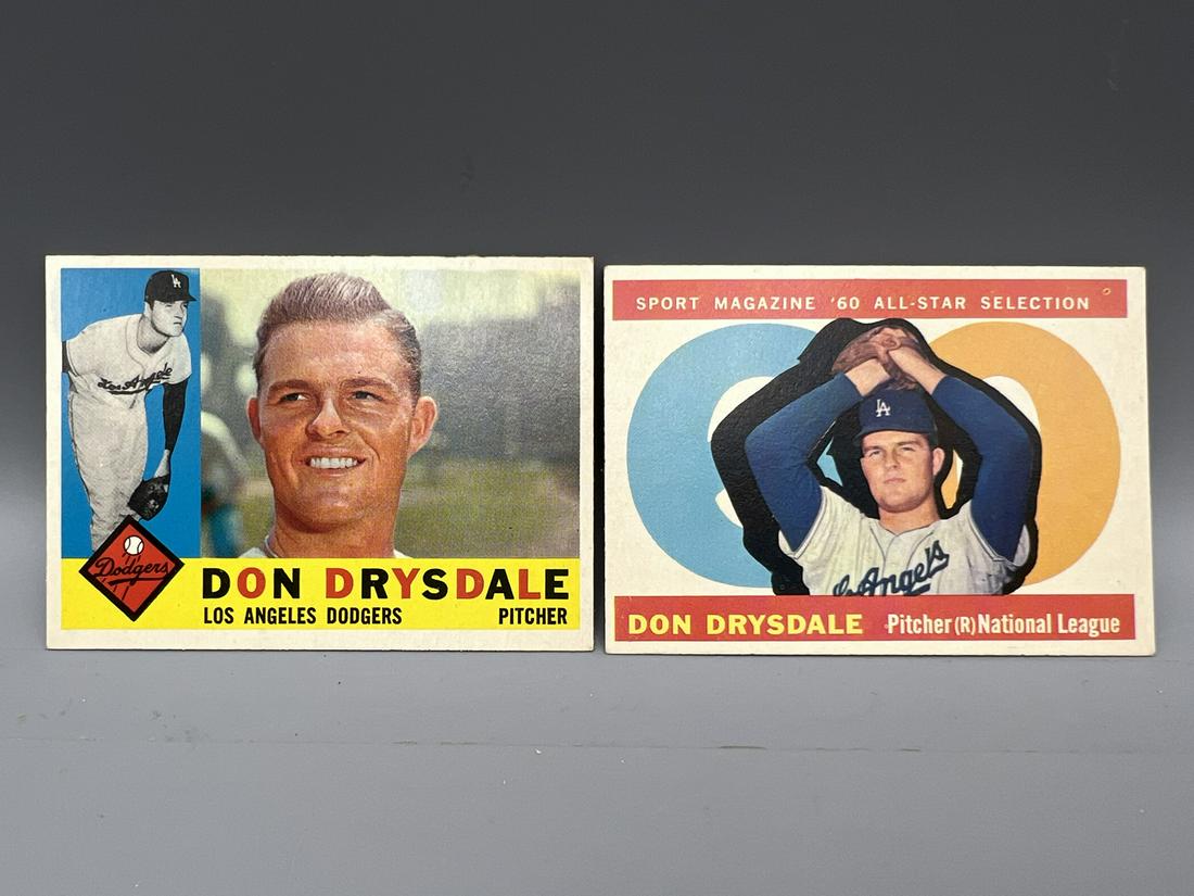 1960 Topps Don Drysdale #475 & All Star Card #570: 1960 Topps Don Drysdale #475 & All Star Card #570