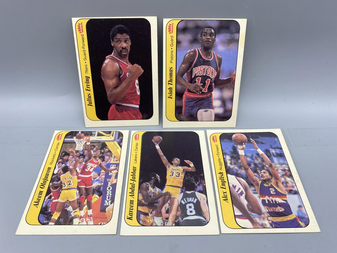 Lot of (5) 1986 Fleer Stickers W/ Many Stars - Julius Erving, Hakeem Olajuwon, Kareem Abdul Jabbar, (1 of 2)