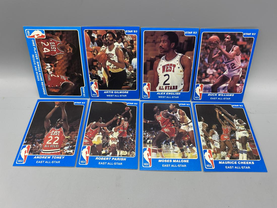 Lot of (8) 1983 Star Basketball Cards - Artis Gilmore, Alex English, Moses Malone - Varying: Lot of (8) 1983 Star Basketball Cards - Artis Gilmore, Alex English, Moses Malone - Varying Conditions