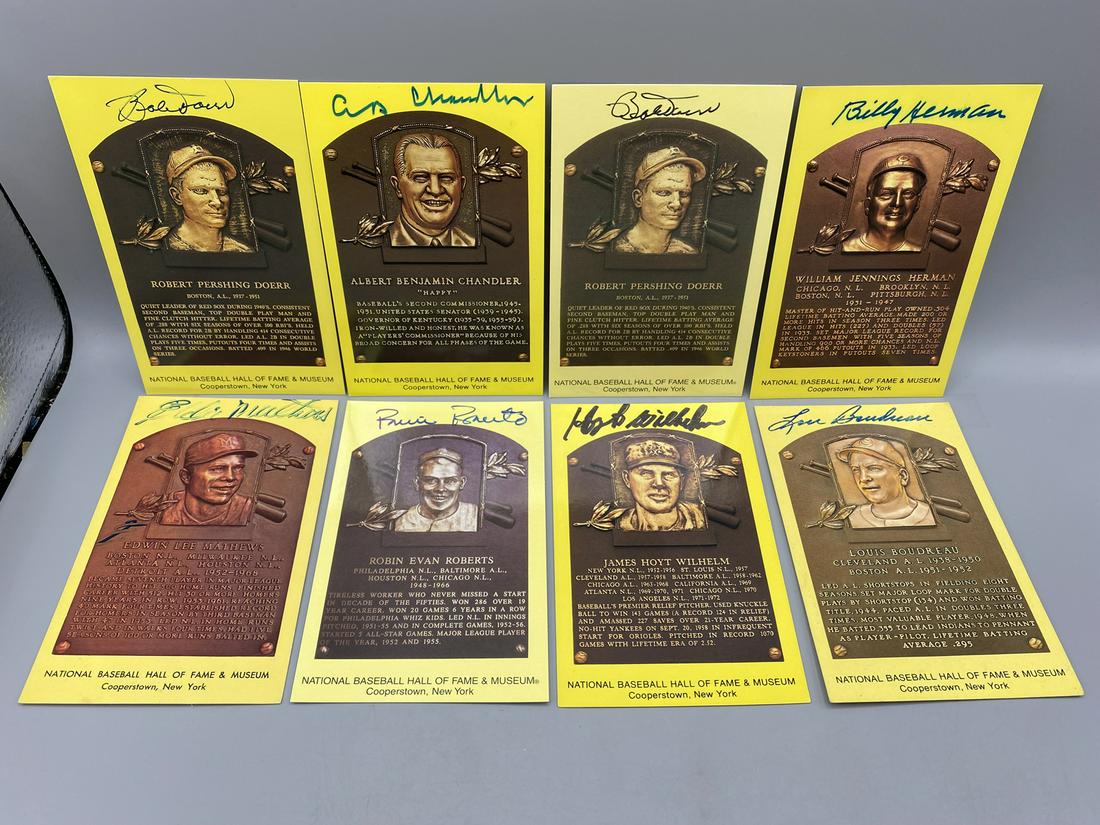 Lot of (8) Baseball Signed HOF Postcards - Robin Roberts, Hoyt Wilhelm, Lou Boudreau, Bobby Doerr, (1 of 2)