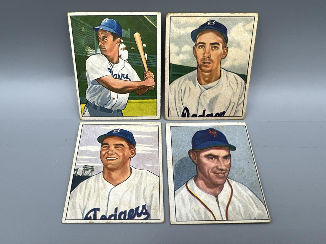 1950 Bowman Gene Hermanski #113, Billy Cox #194, Rex Barney #76, & Monte Kennedy #175 (1 of 2)