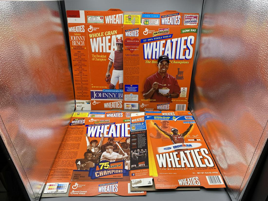 Lot of (12) Assorted Wheaties Cereal Boxes - Varying Conditions - Johnny Bench, Tiger Woods, Walter (1 of 6)