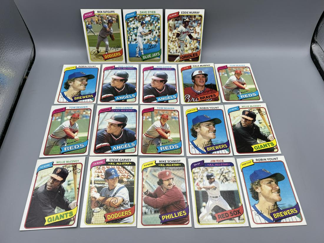 Lot of (18) Assorted 1980 Topps Baseball Star Player Cards - Varying Conditions - Willie McCovey,: Lot of (18) Assorted 1980 Topps Baseball Star Player Cards - Varying Conditions - Willie McCovey, Mike Schmidt, Tom Seaver