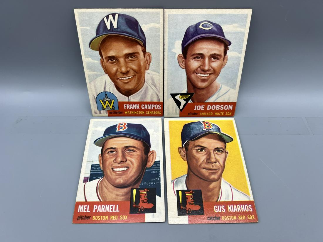 1953 Topps Frank Campos #51, Joe Dobson #5, Mel Parnell #19, & Gus Niarhos #63 (1 of 2)