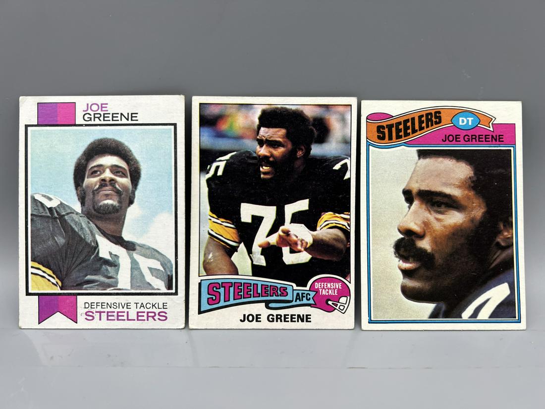 1973 Topps Joe Greene #280, 1975 Topps Joe Greene #425, & 1979 Topps Joe Greene #405 (1 of 2)