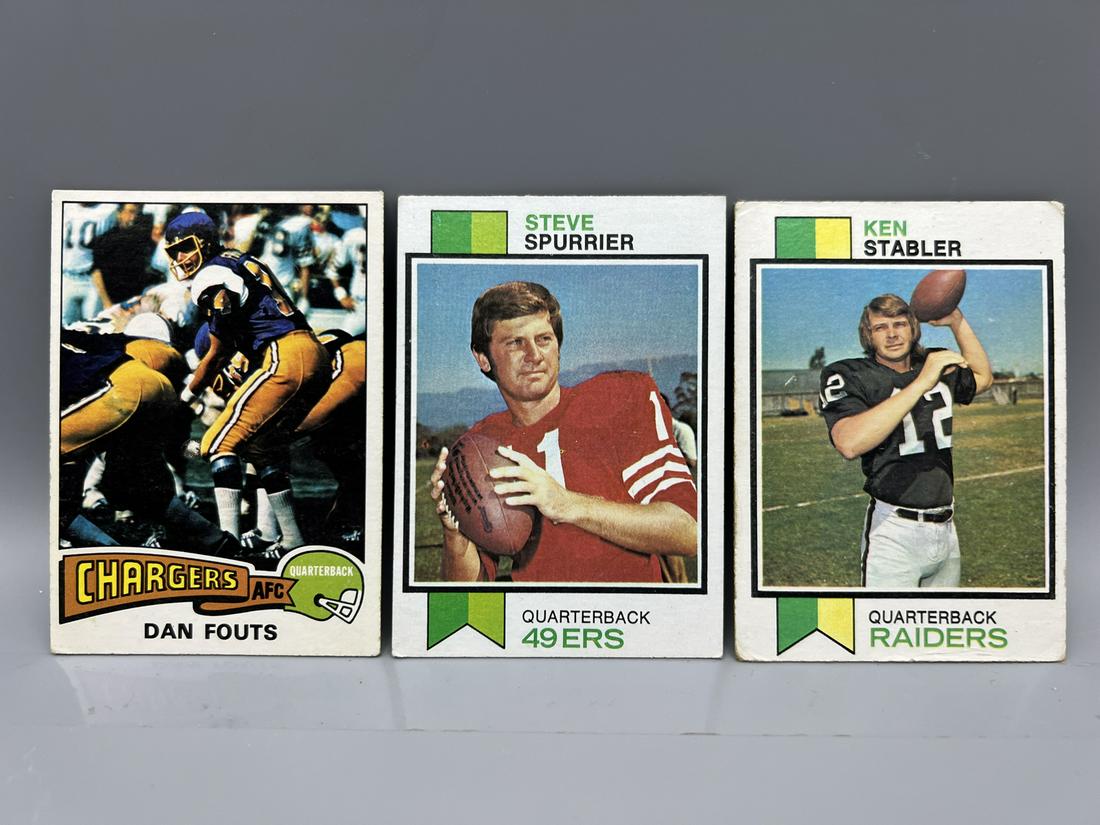 1975 Topps Dan Fouts RC #367, 1973 Topps Steve Spurrier RC #481 & Ken Stabler RC #487 (1 of 2)