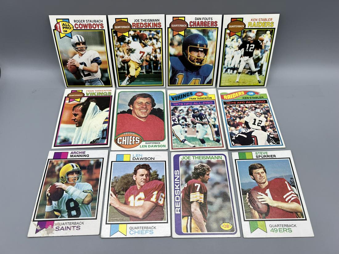 Lot of (12) Assorted 1970's Football Star Player Cards - Varying Conditions - Roger Staubach, Dan: Lot of (12) Assorted 1970's Football Star Player Cards - Varying Conditions - Roger Staubach, Dan Fouts, Len Dawson