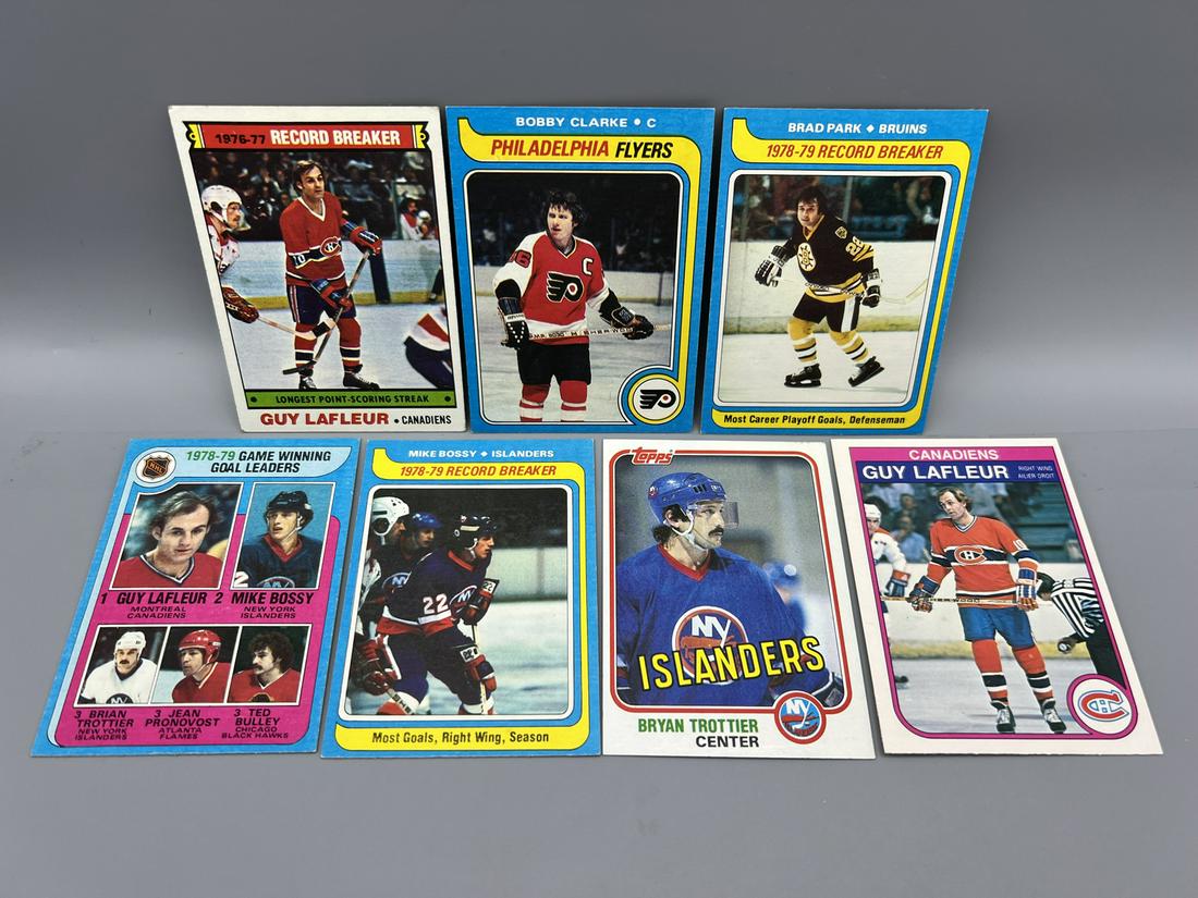 Lot of (7) Assorted 1970's & 80's Hockey Star Player Cards - Varying Conditions - Guy LaFleur, Bobby (1 of 2)