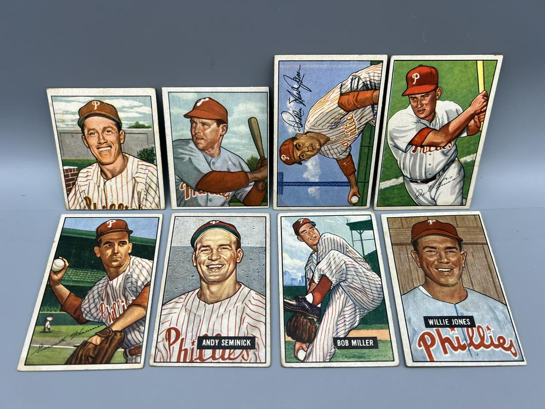 Lot of (8) Assorted 1950/1951/1952 Bowman Philadelphia Phillies Baseball Cards - Varying Conditions (1 of 2)