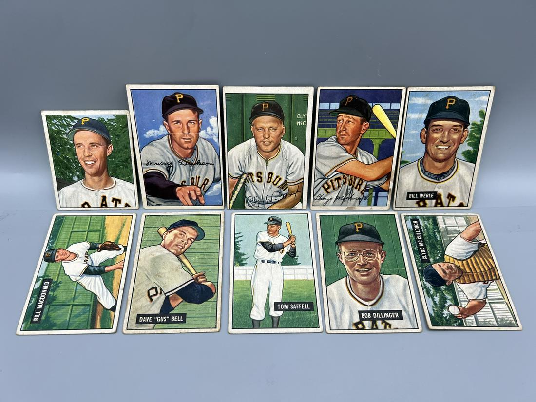 Lot of (10) Assorted 1950/1951/1952 Bowman Pittsburgh Pirates Baseball Cards - Varying Conditions (1 of 5)