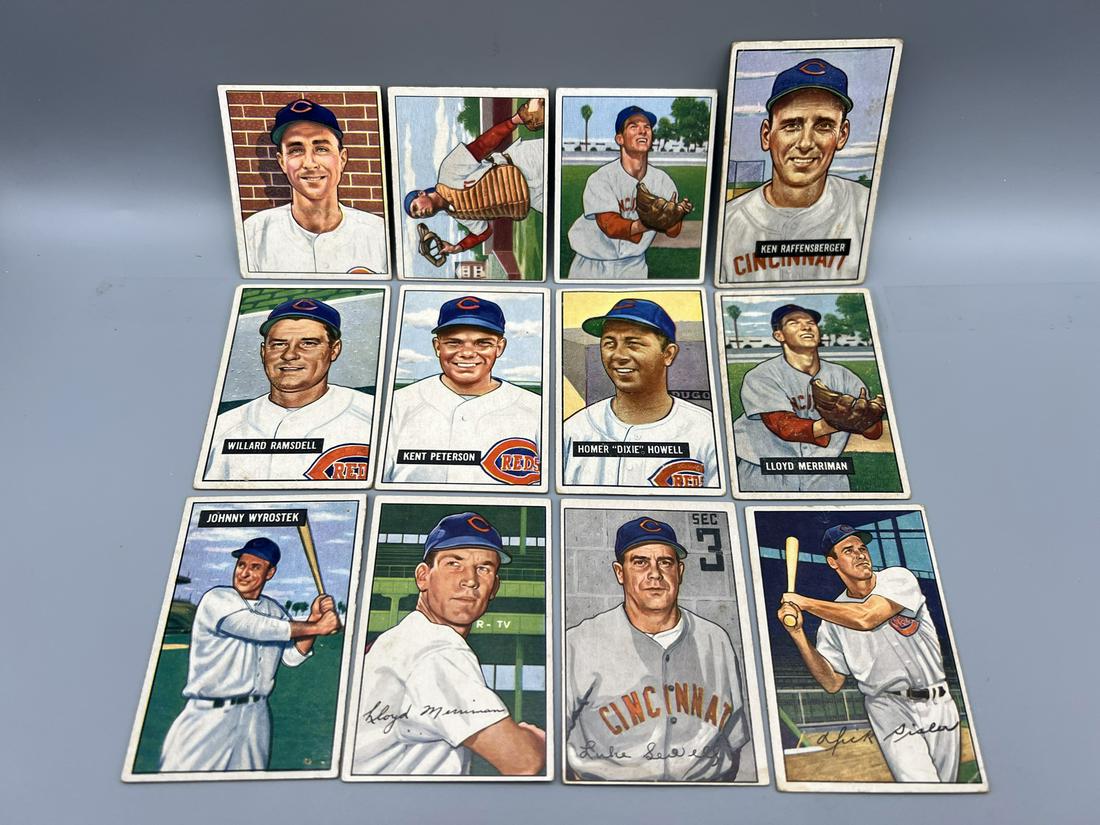 Lot of (12) Assorted 1950/1951/1952 Bowman Cincinnati Reds Baseball Cards - Varying Conditions (1 of 2)